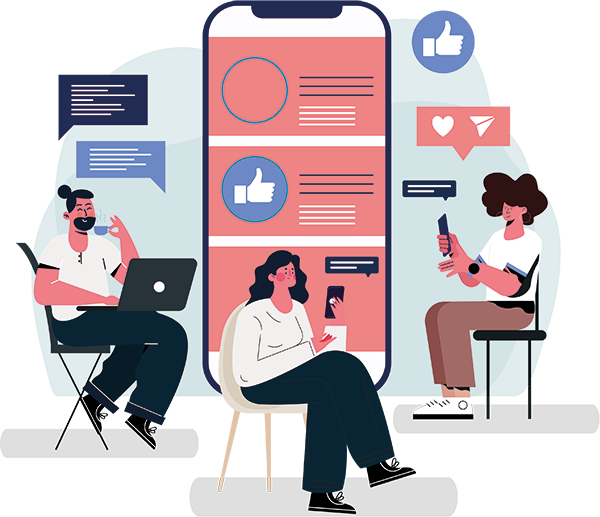Grafika ozdobna - osoby piszące w socialmediach